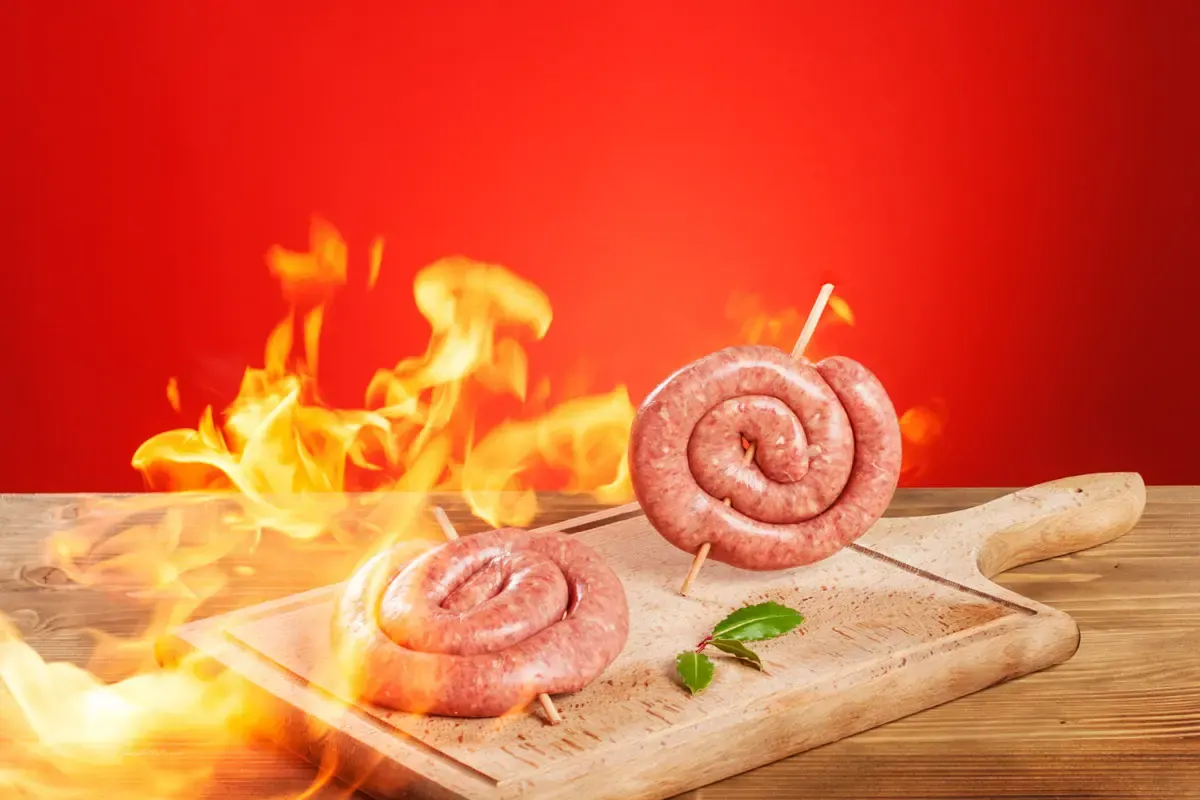 Pivske klobase, pripravljene za žar